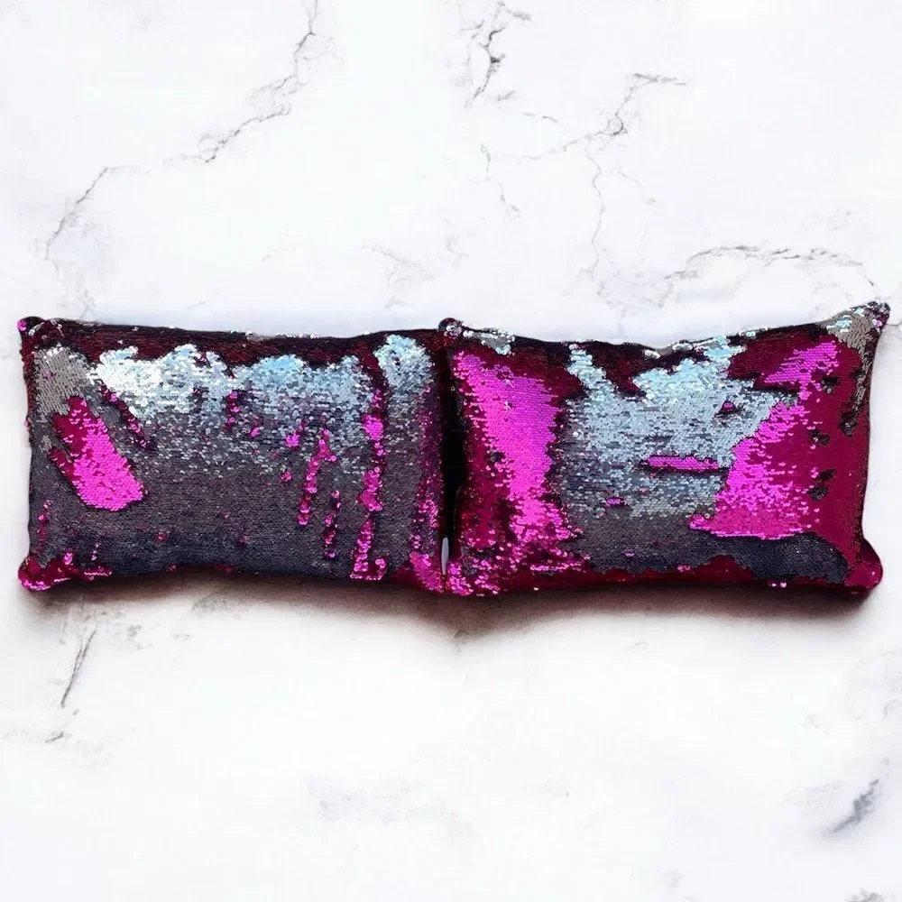 NWOT NEW Three (3) Aviva Stanoff Sequin Hot Pink/Silver/Black Luxury Pillows